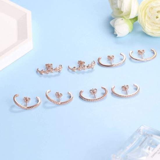 4 Pairs Suspender Earrings For Women CZ Ear Lobe Cuff Stud Earrings Minimalist Suspension Hoop Earring Set